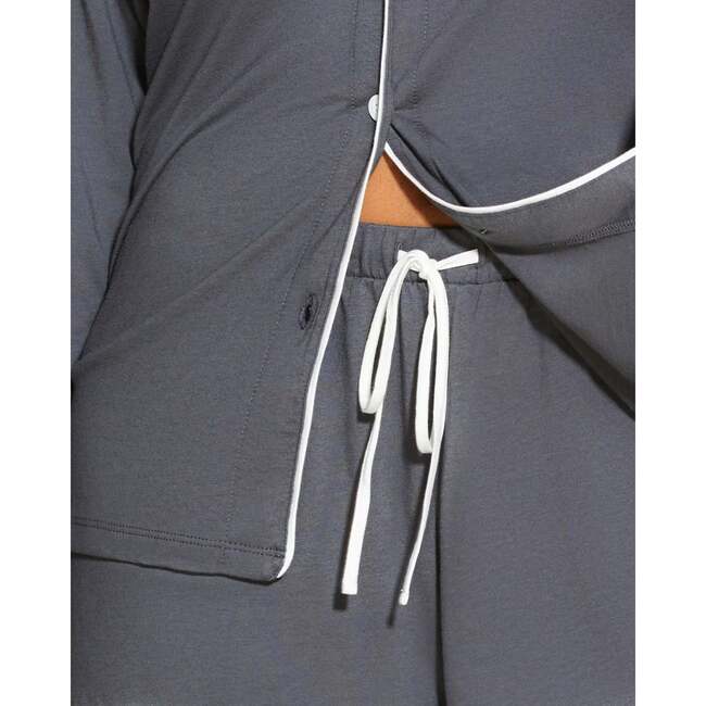 Long Sleeve Top & Boxer Pajama Set Anthracite/Ivory - Pajamas - 2