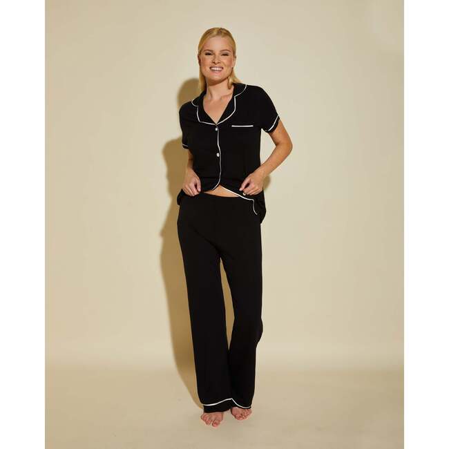 Short Sleeve Top & Pant Pajama Set Black/Ivory - Pajamas - 3