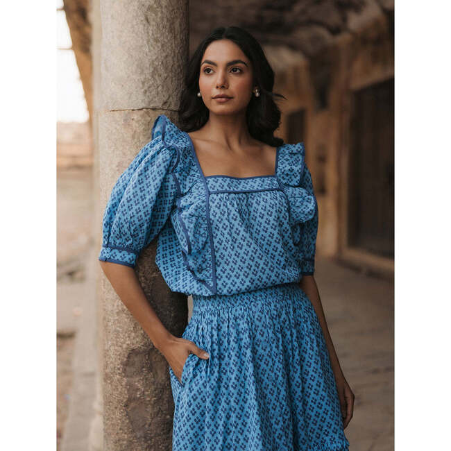 Mae Top, Blue Diamond Ditsy
