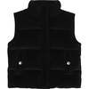 Puffer Velvet Sleeveless Front Button Pocket Vest, Black - Vests - 1 - thumbnail