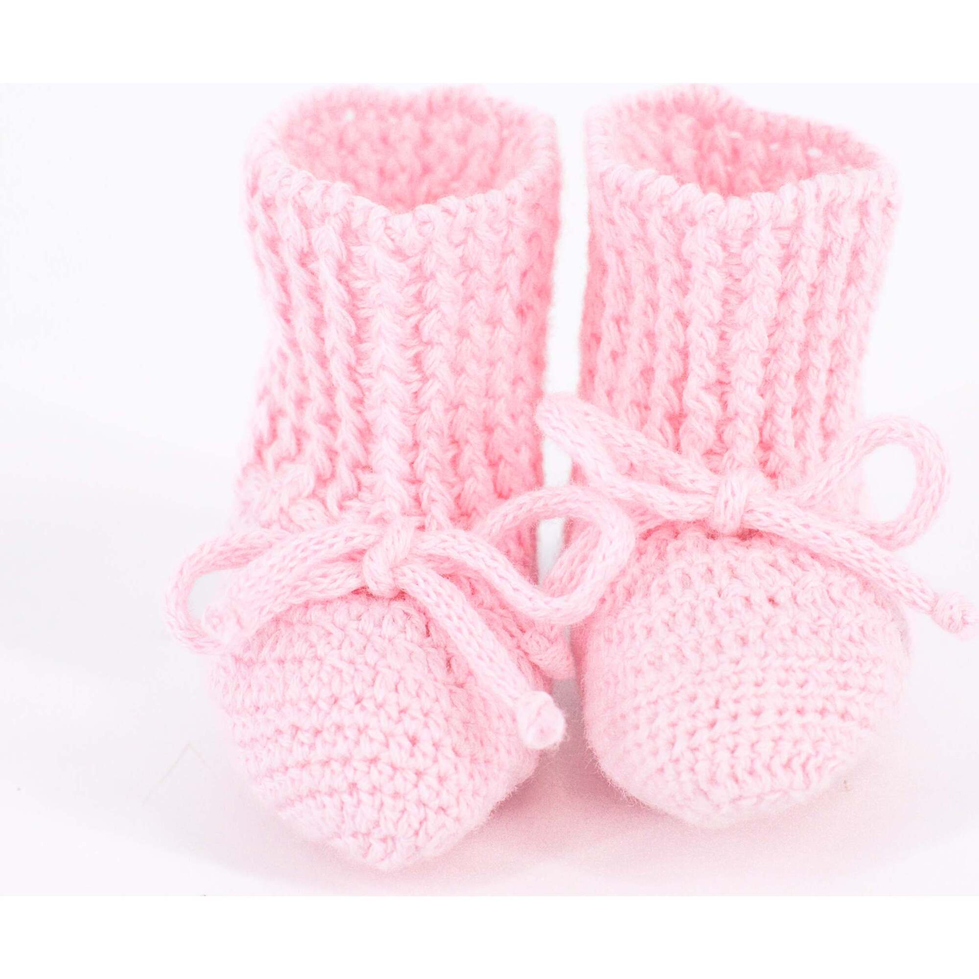 Knit Baby Booties, Pink - Booties - 1