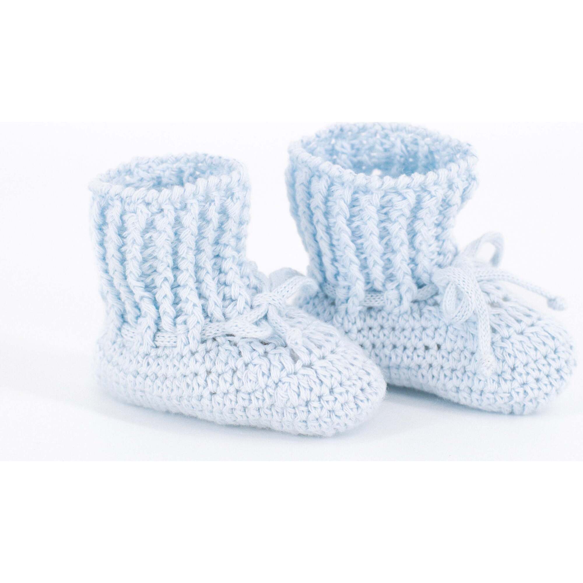 Knit Baby Booties, Light Blue - Booties - 1