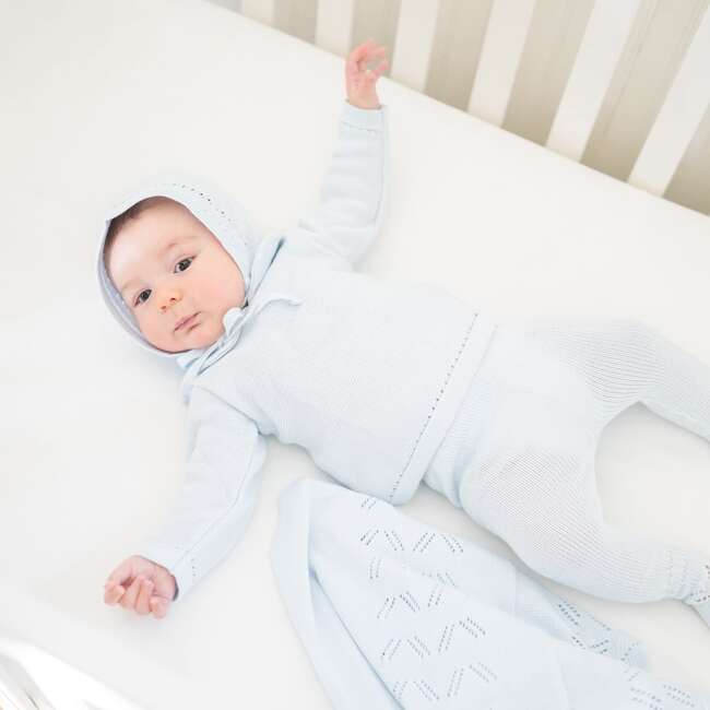 Knit Baby Boy Sweater & Stockings Set, Light Blue - Mixed Apparel Set - 3