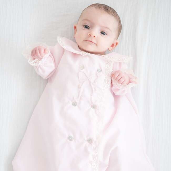 Baby Gown with Bonnet, Pink - Nightgowns - 2