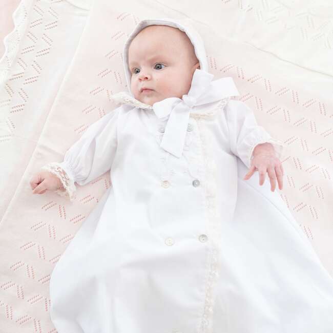 Baby Gown With Bonnet, White - Nightgowns - 2