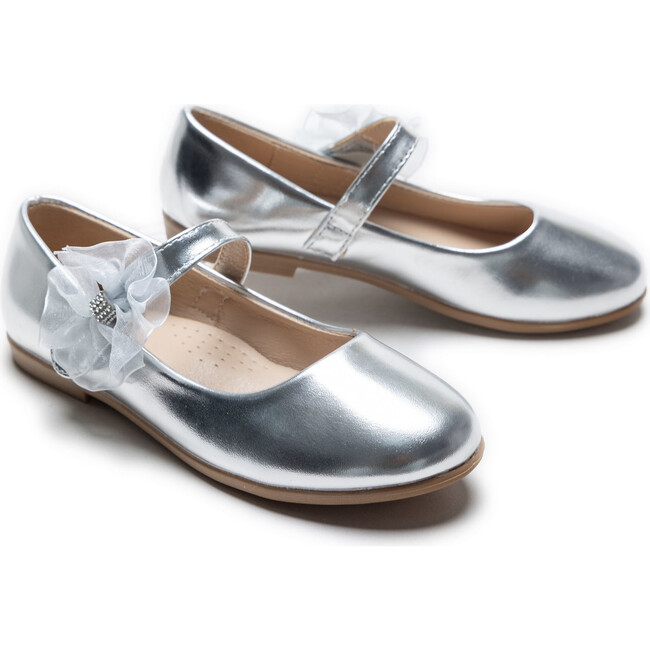 Haile Rhinestone Flower Flats, Silver