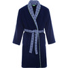 Men's Bathrobe, Azulejos Collar Navy - Robes - 1 - thumbnail