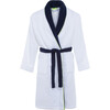 Adults Bathrobe, Navy Collar White - Robes - 1 - thumbnail