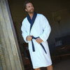 Adults Bathrobe, Navy Collar White - Robes - 2