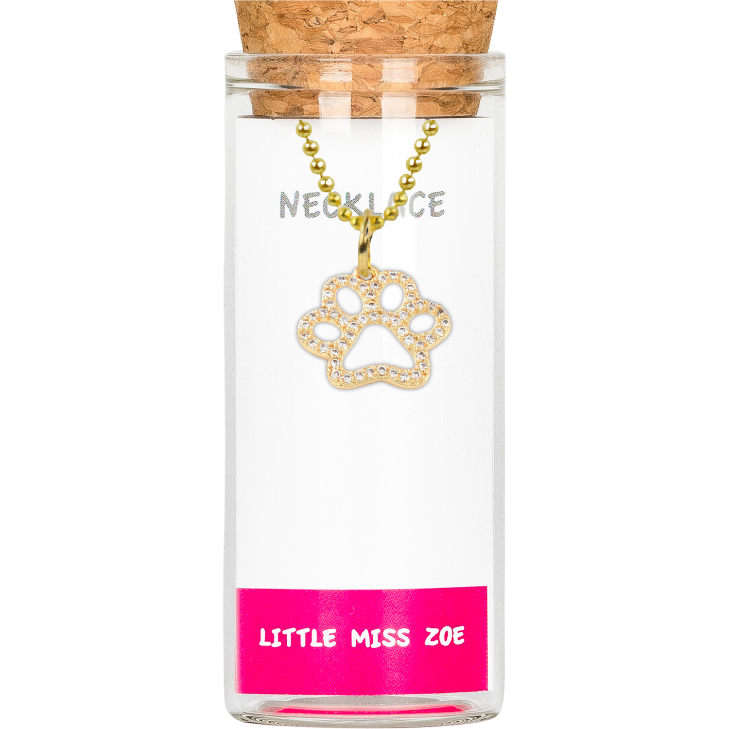 Charming Necklace in a Bottle - Paw, Gold - Necklaces - 1