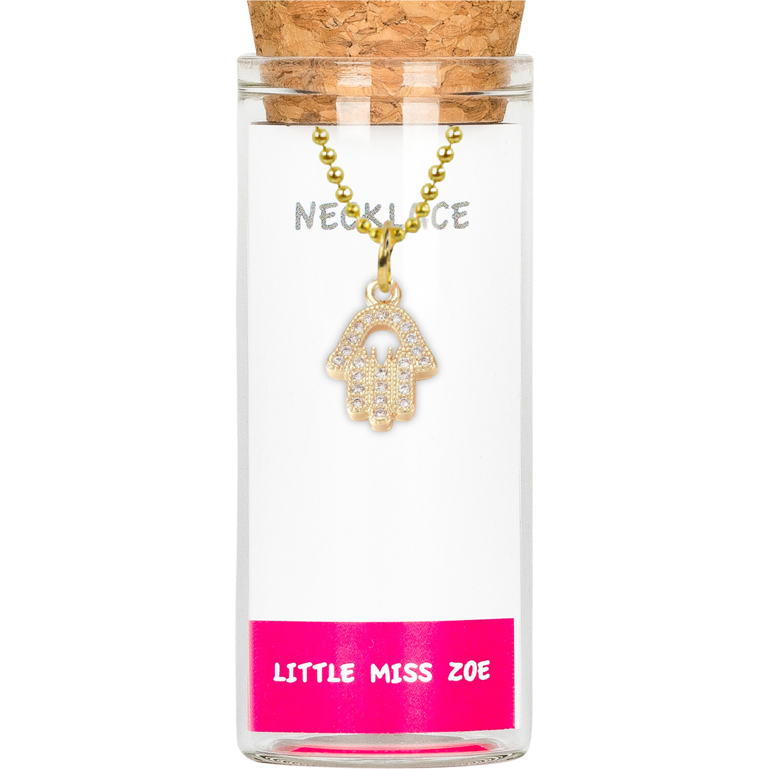 Charming Necklace in a Bottle - Hamsa, Gold - Necklaces - 1
