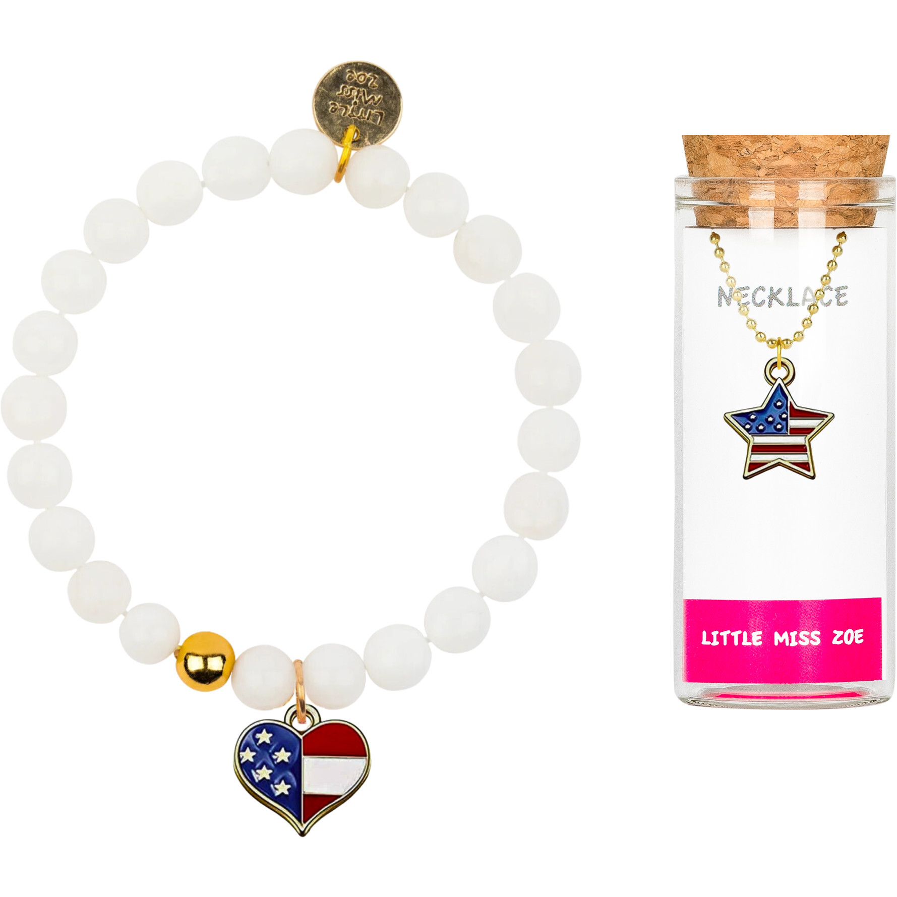 Bracelet and Necklace Set - Patriotic Star, White - Mixed Accessories Set - 1