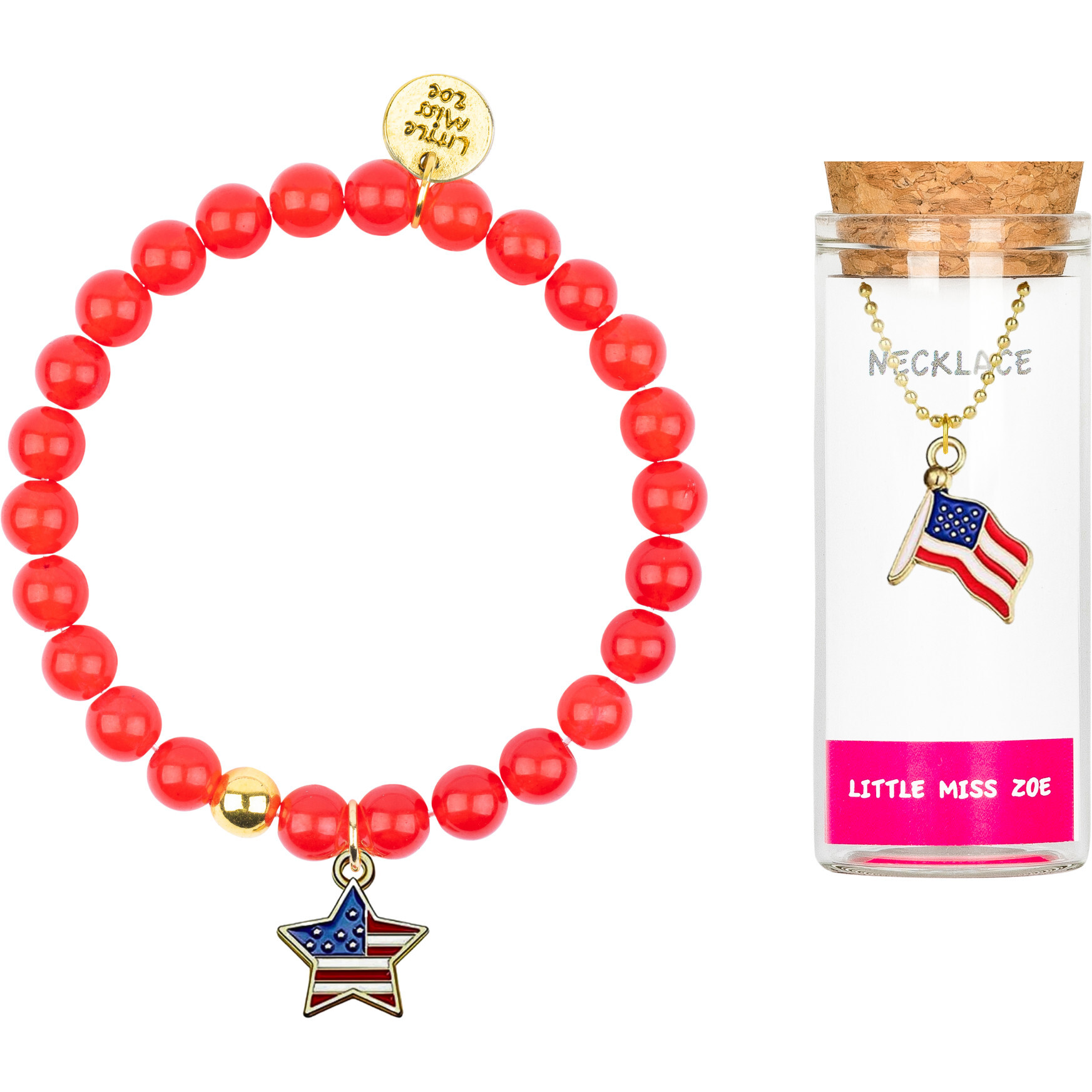 Bracelet and Necklace Set - Patriotic Flag, Red - Mixed Accessories Set - 1