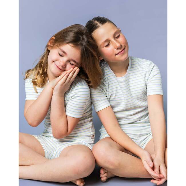 The Organic Short Sleeve Pajama Set, Lemon Double Stripe - Pajamas - 2