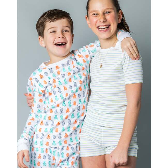 The Organic Short Sleeve Pajama Set, Lemon Double Stripe - Pajamas - 3