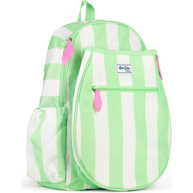 Junior Love Tennis Backpack, Mint/White Cabana Stripe - Backpacks - 4
