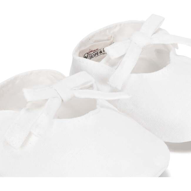 Linen Bow Front Soft Shoe, Soft White Linen Bow - Booties - 2