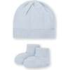 Organic Sweater Beanie and Bootie 2-Piece Set, Airy Blue Beanie Set - Mixed Apparel Set - 1 - thumbnail