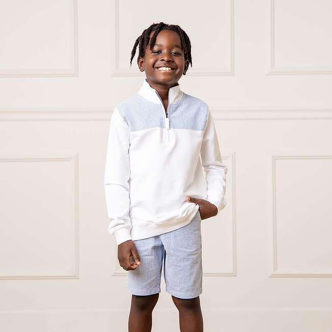 Organic Seersucker Short, Blue Seersucker - Shorts - 3