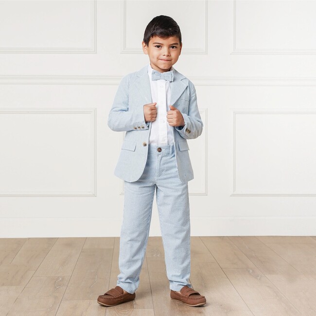 Organic Seersucker Suit Pant, Blue Seersucker - Pants - 3