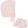 Organic Sweater Bonnet and Bootie 2-Piece Set, Pale Pink Bonnet Set - Mixed Apparel Set - 1 - thumbnail