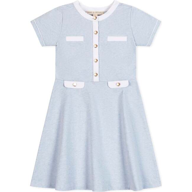Organic Short Sleeve French Terry Contrast Trim Dress, Light Blue Heather