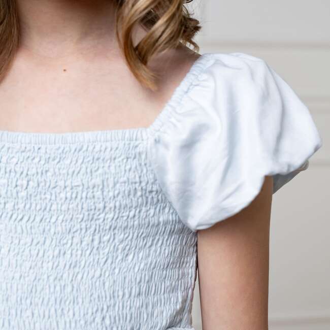 Organic Sateen Cap Sleeve Special Occasion Smocked Flower Girl Dress, Airy Blue - Dresses - 4