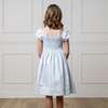 Organic Sateen Cap Sleeve Special Occasion Smocked Flower Girl Dress, Airy Blue - Dresses - 5