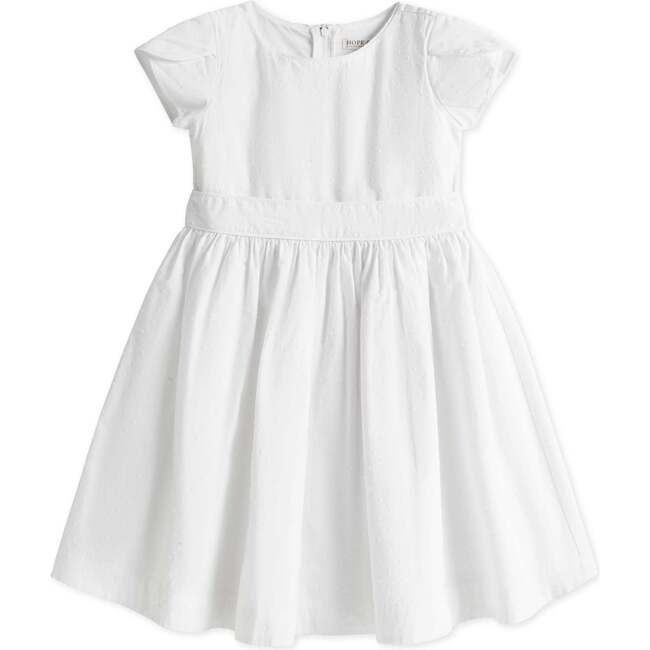 Organic Tulip Sleeve Swiss Dot Party Dress, White Swiss Dot