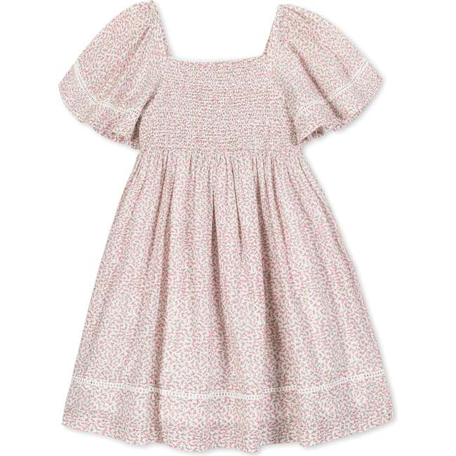 Organic Smocked Bell Sleeve Dress, Vintage Petal Ditsy
