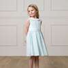 Organic Round Collar Sateen Party Dress with Embroidered Sash, Pale Green - Dresses - 3