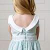 Organic Round Collar Sateen Party Dress with Embroidered Sash, Pale Green - Dresses - 5