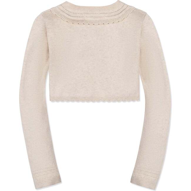 Organic Cropped Special Detail Sweater Cardigan, Light Oatmeal Scallop - Sweaters - 2