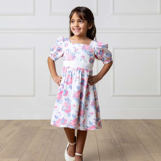 Organic Short Sleeve Puff Sleeve Party Dress, Bouquet Floral - Dresses - 3