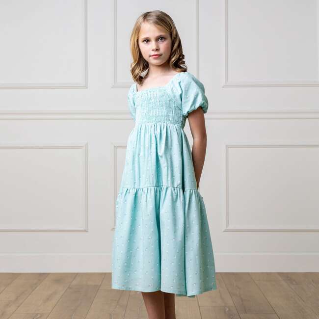 Linen Smocked Short Bubble Sleeve Dress, Tea Room Floral - Dresses - 3