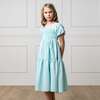 Linen Smocked Short Bubble Sleeve Dress, Tea Room Floral - Dresses - 3
