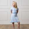 Organic Short Sleeve Button Front Sweater Dress, Classic Blue Gingham - Dresses - 3