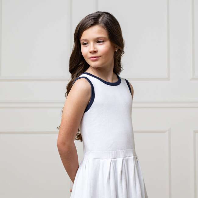 Organic Sleeveless Tennis Sweater Dress, White with Navy and Green - Dresses - 4