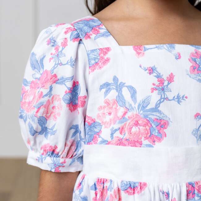 Organic Short Sleeve Puff Sleeve Party Dress, Bouquet Floral - Dresses - 4