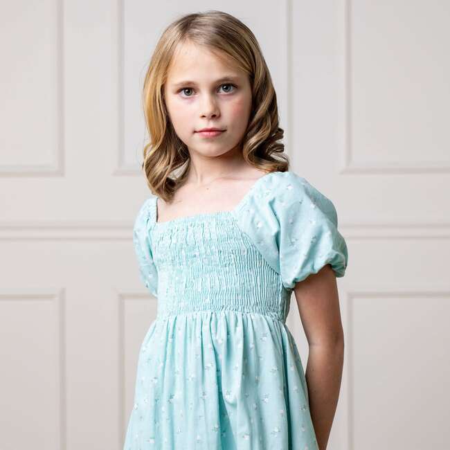 Linen Smocked Short Bubble Sleeve Dress, Tea Room Floral - Dresses - 4