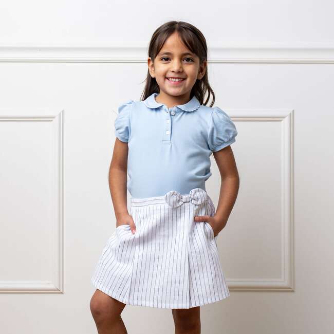 Organic Puff Sleeve Jersey Knit Polo, Classic Blue with White - Polo Shirts - 3