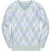 Organic Long Sleeve Fine Gauge V-Neck Sweater, Coastal Cottage Argyle - Sweaters - 1 - thumbnail