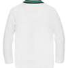Organic Long Sleeve Tipped Cardigan Sweater, White with Navy and Green - Sweaters - 2