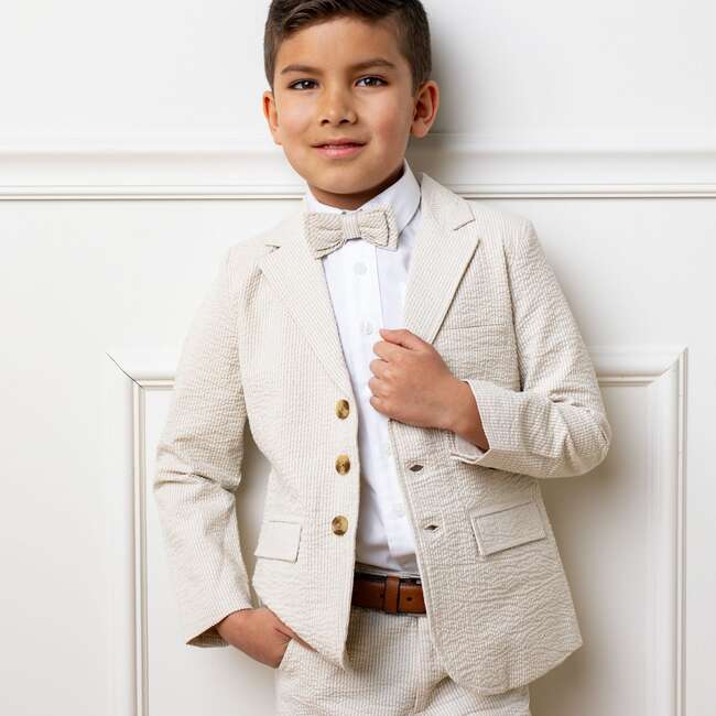 Classic Seersucker Bow Tie, Tonal Tan Seersucker - Bowties & Ties - 4