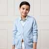 Organic Long Sleeve Tipped Cardigan Sweater, Classic Blue - Sweaters - 4