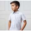 Linen Short Sleeve Button Down Shirt, White Court Pinstripe - Button Downs - 4