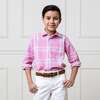 Linen Long Sleeve Button Down Shirt, Tea Room Pink Plaid - Button Downs - 3