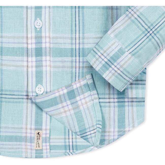 Linen Long Sleeve Button Down Shirt, Tea Room Blue Plaid - Button Downs - 2
