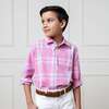 Linen Long Sleeve Button Down Shirt, Tea Room Pink Plaid - Button Downs - 4