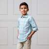 Linen Long Sleeve Button Down Shirt, Tea Room Blue Plaid - Button Downs - 3